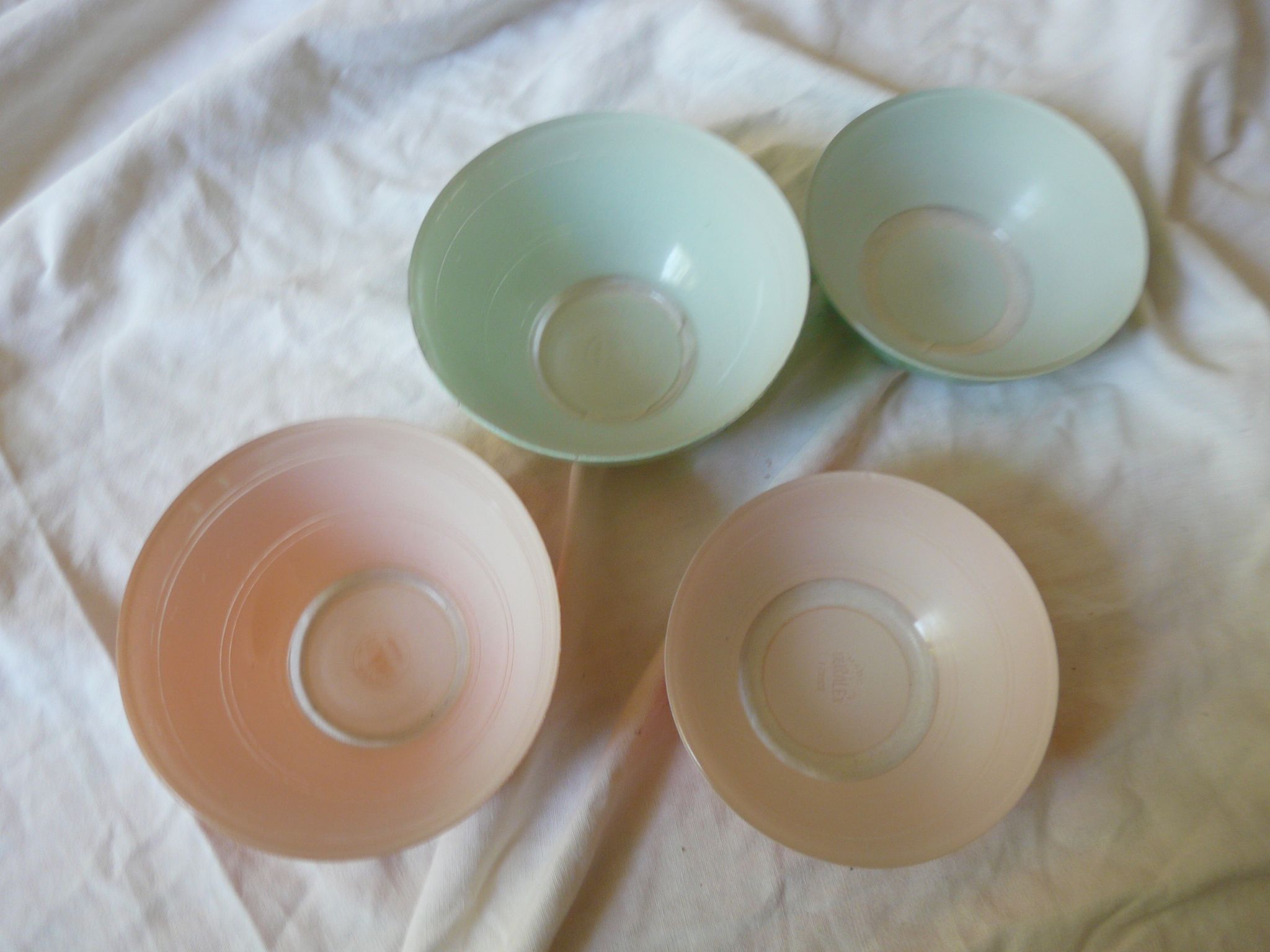 4 green and orange bowls duralex 70s