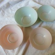 4 green and orange bowls duralex 70s