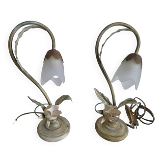 Pair of iron and glass paste lamps masca Italy
