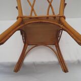 Square work basket on light varnished wicker legs, with handle