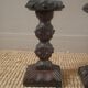 Pair of carved wood candlesticks iron nails handcrafted brutalist design candlesticks