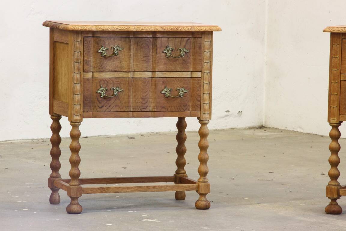 Vintage 1960s Danish modern oak nightstands in the style of Henning Kjærnulf