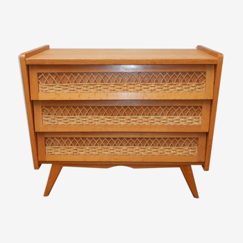 Commode rotin pied compas vintage