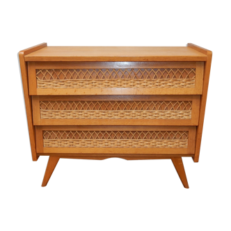 Commode rotin pied compas vintage