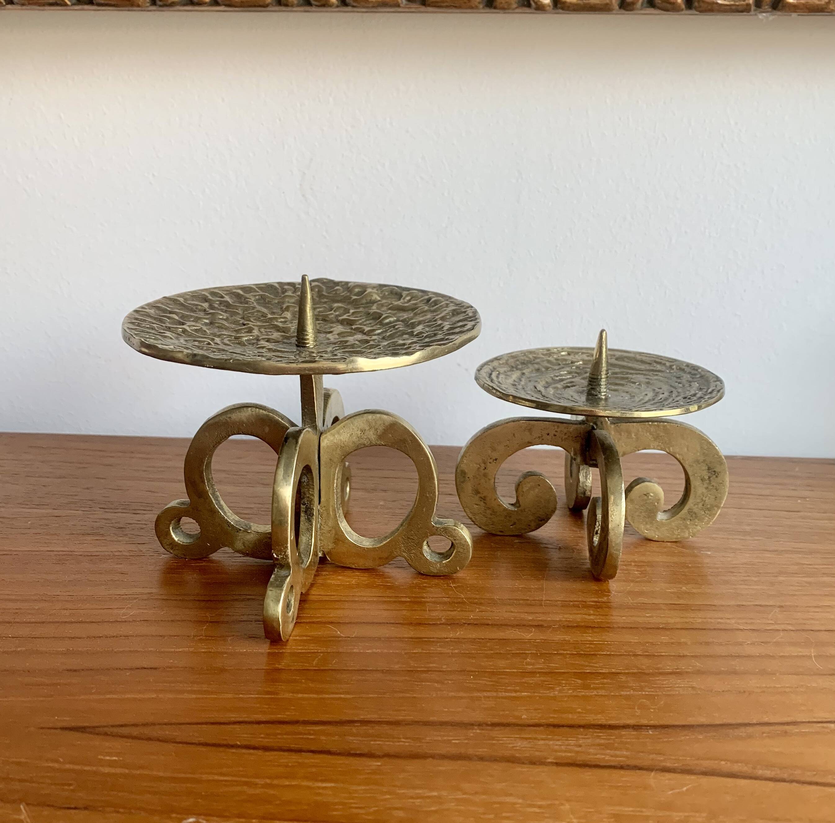 Set of 2 brutalist bronze candleholders, 1970s