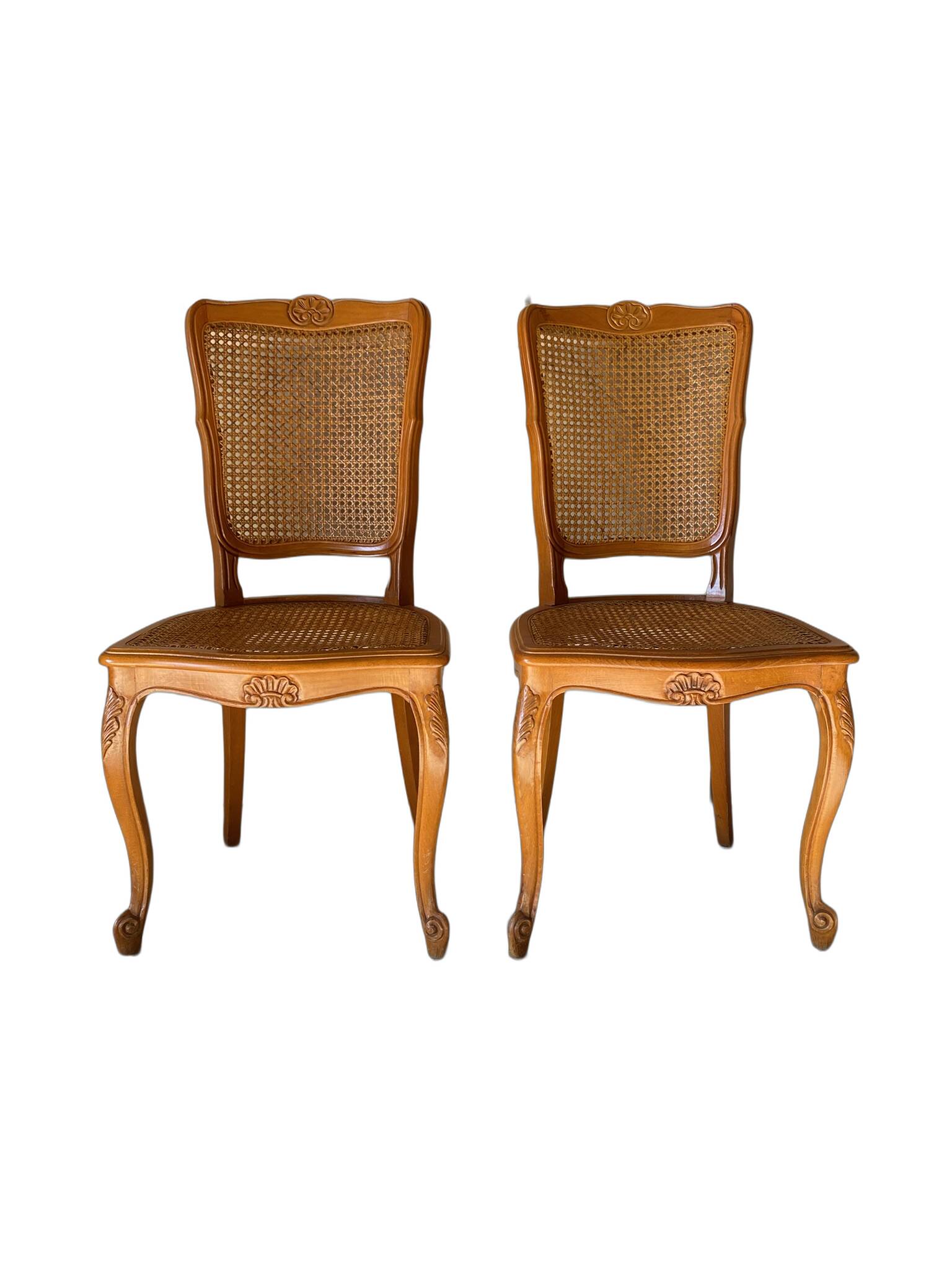 Pair of Louis XV style chairs - Rattan cane seat