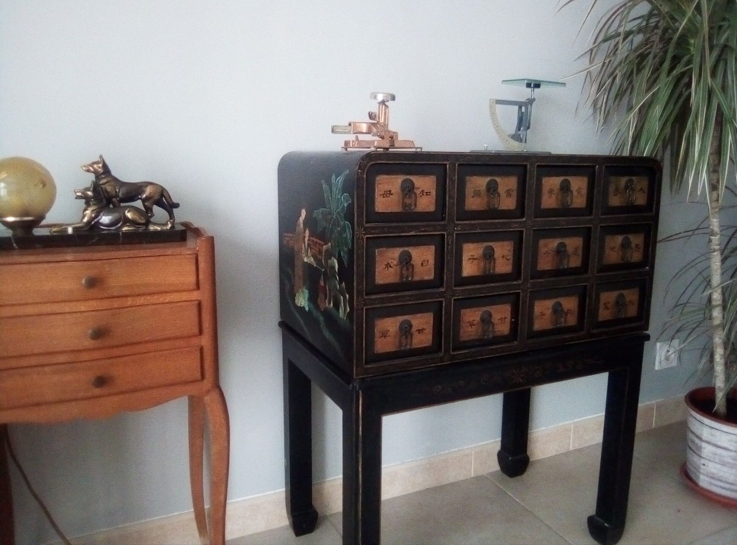 Furniture with an ancient Asian apothecary drawer