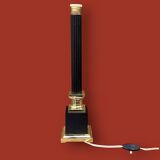 Ancienne lampe colonne néoclassique en laiton doré et noir et papier