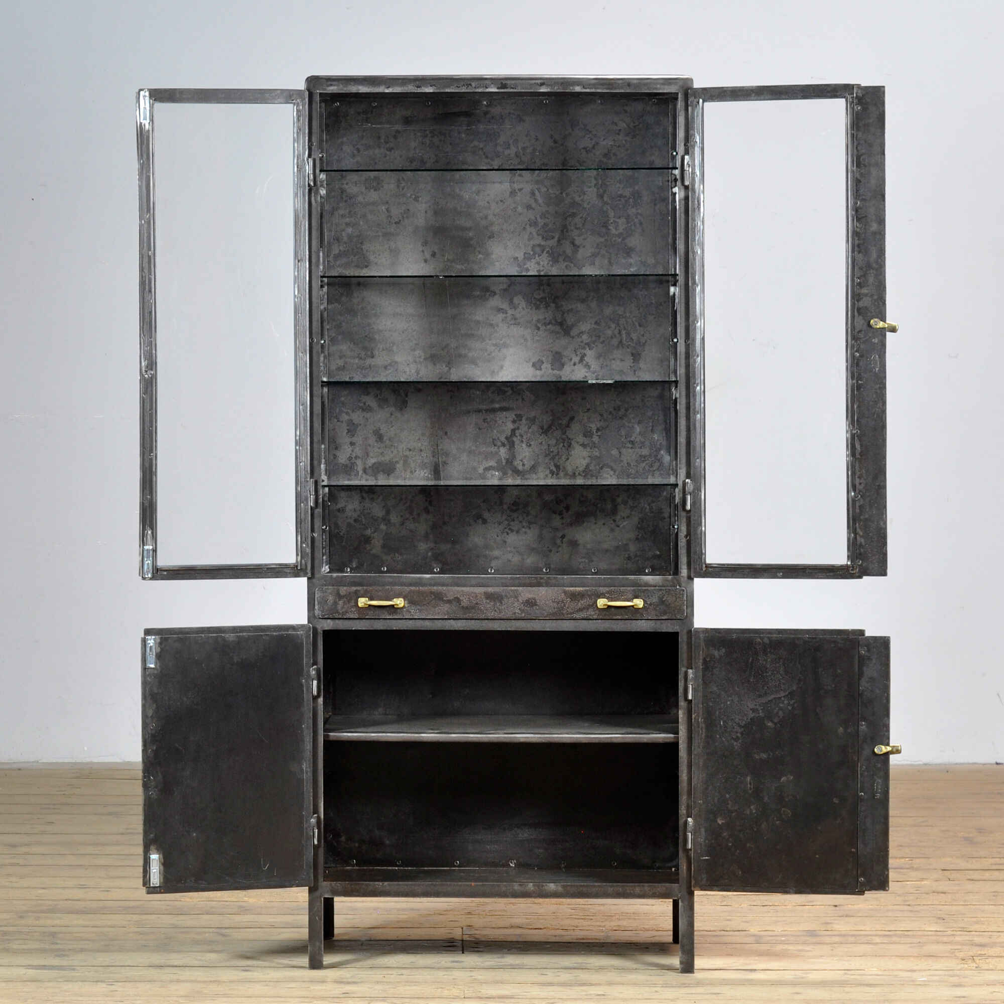 Polished iron medical cabinet, 1950s