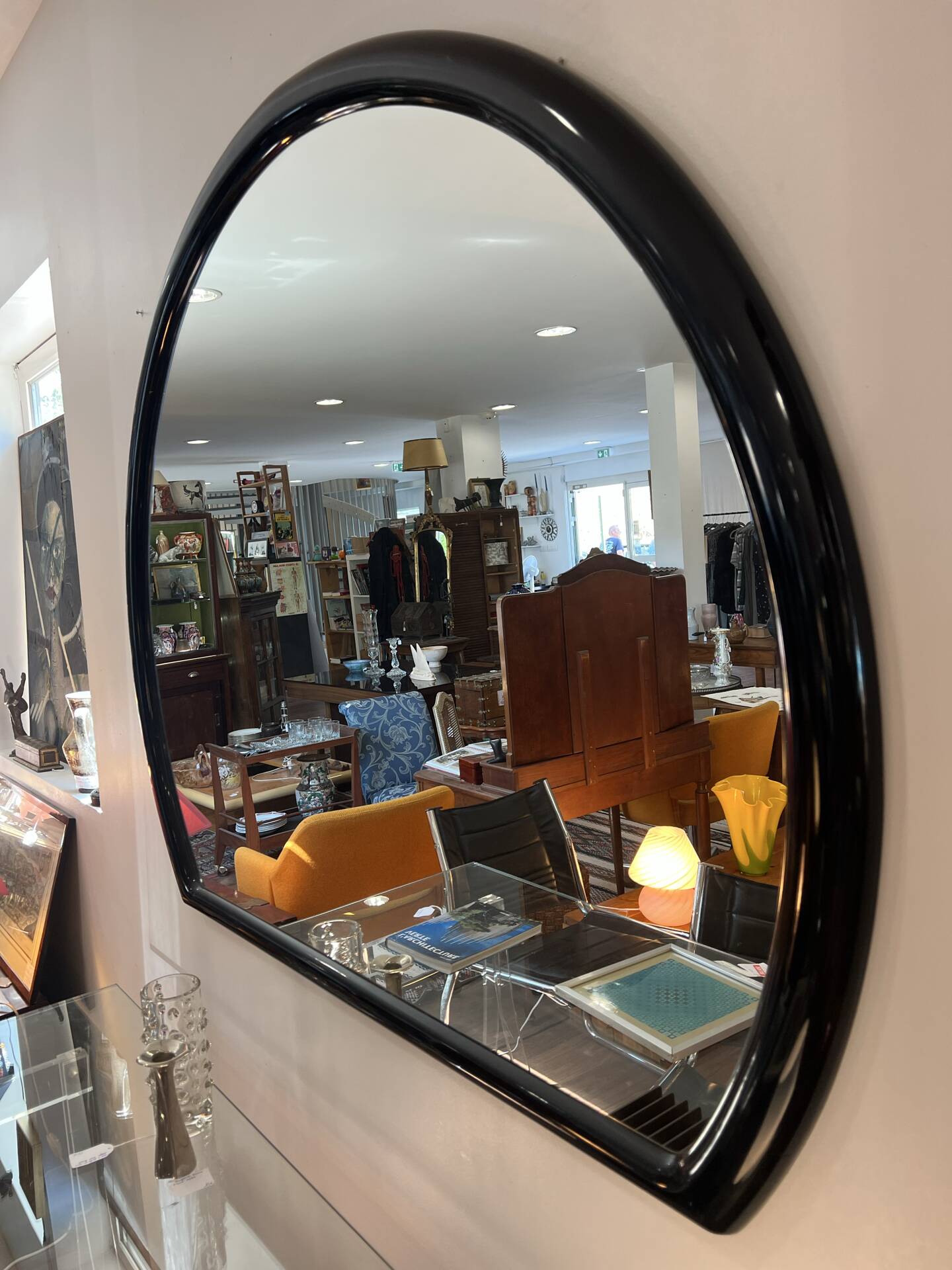 Large black lacquered mirror in 80s style