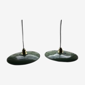 Pair of old green enamelled iron suspensions