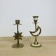 Pair of mother-of-pearl brass candlesticks with moon and sun