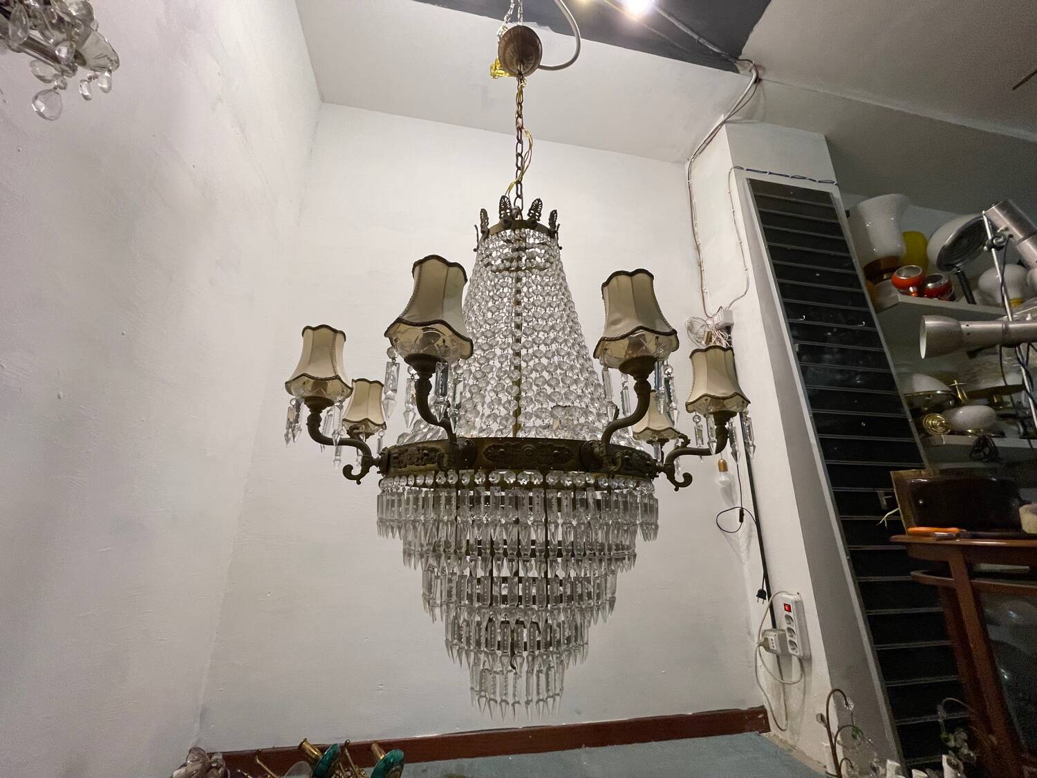 Extra Large Bronze Crystal Chandelier 1950’s