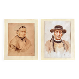 2 portraits aquarelle tableau signé Robert Hemmings