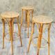 Set of 3 vintage rattan and bamboo stools
