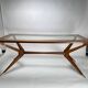 Vintage Italian Table in Wood and Brass by Turin School, 1950s