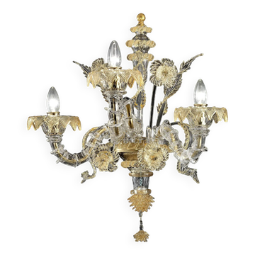 Luxury Italian "Ca' Rezzonico" With Gold Flowers and Leaves Murano Glass