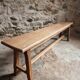 Vintage oak bench, solid wood dining bench, rustic farmhouse bench, French country style, circa 1950–1965.