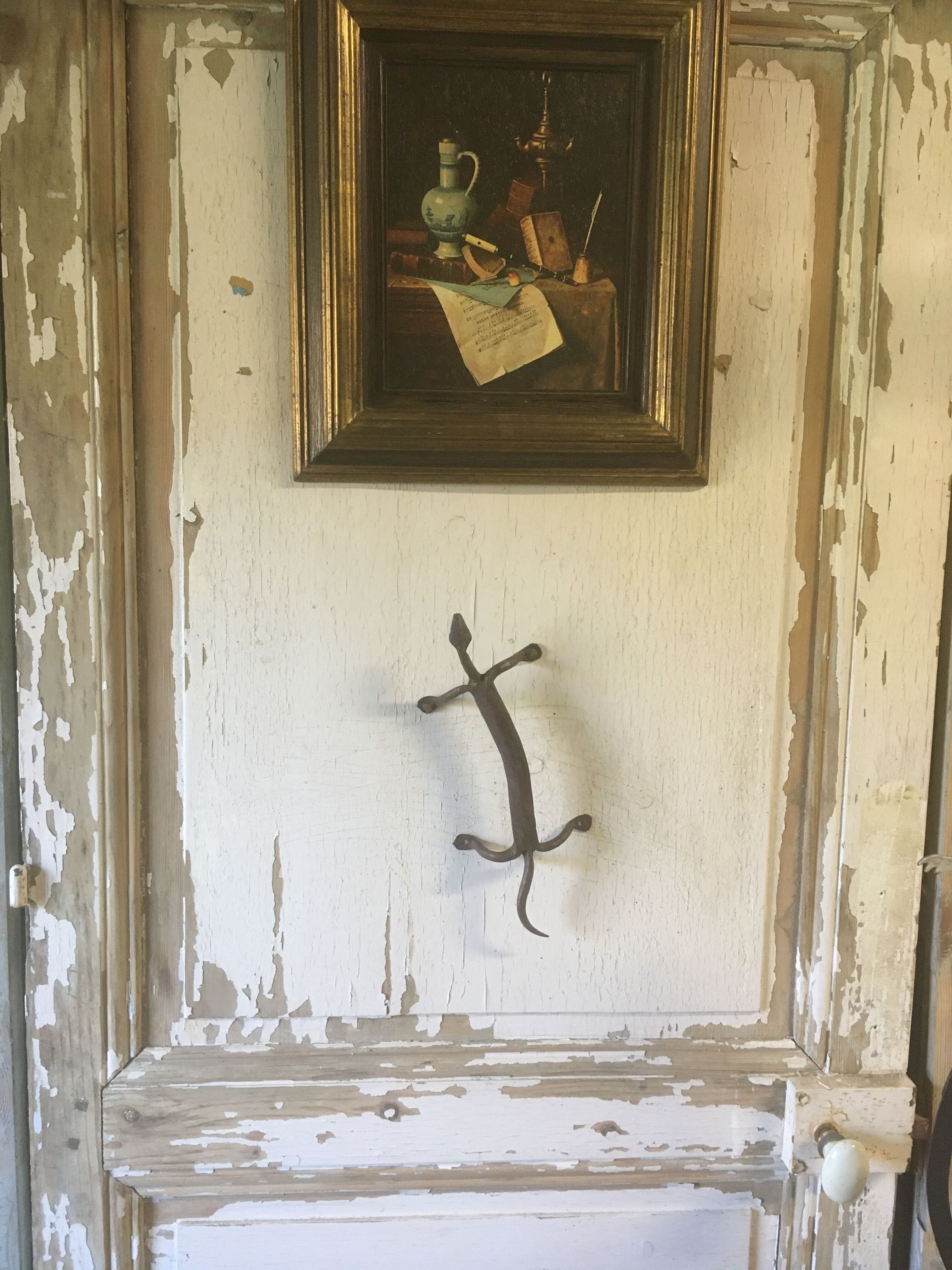 Door handles "Lizards" in handcrafted recycled wrought iron