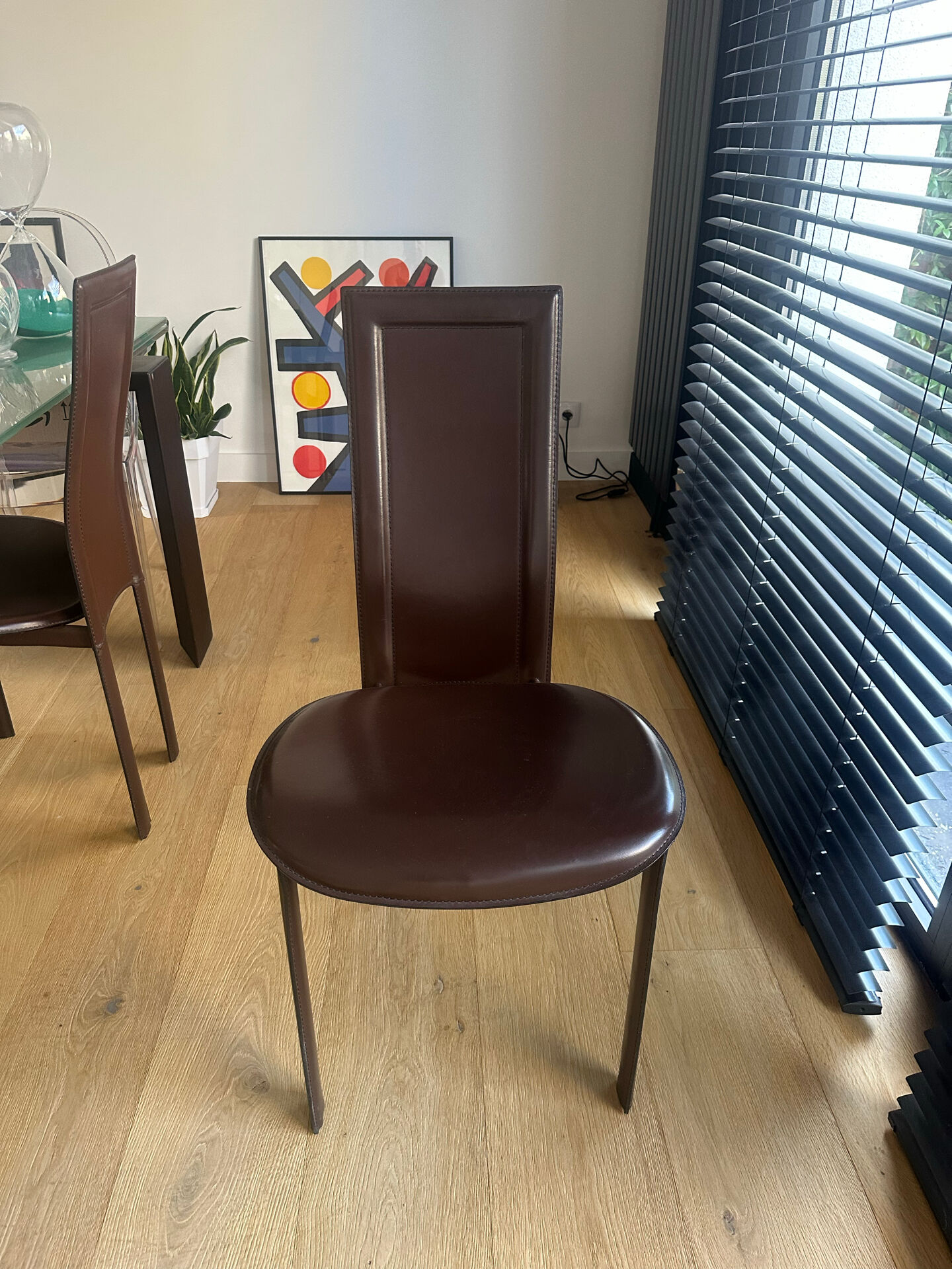 4 chaises haut dossier en cuir marron Cattelan Italia