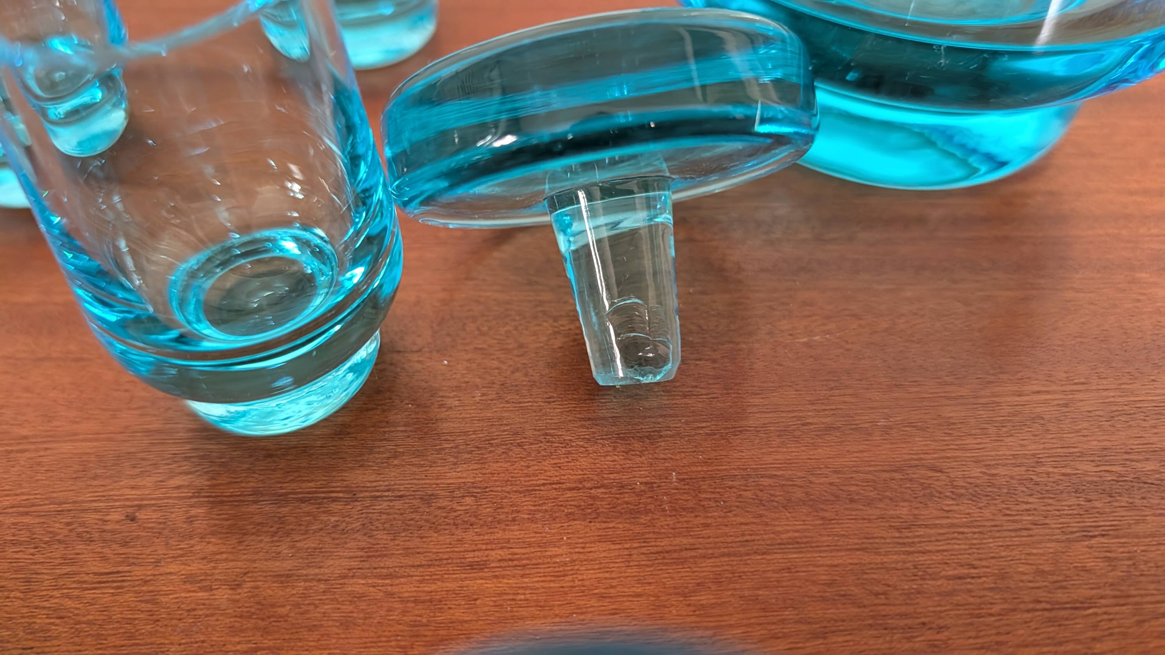 Smoky blue glass liqueur set from the 70s.