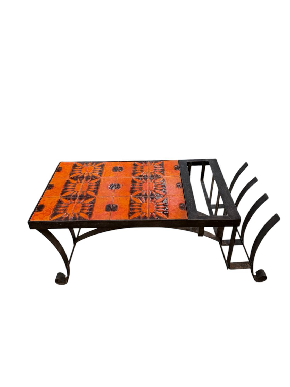 Capron Vallauris orange and black ceramic - coffee table