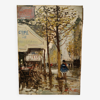 peinture à l'huile sur toile aperçu de Paris signée G. Beltrami, années 1960