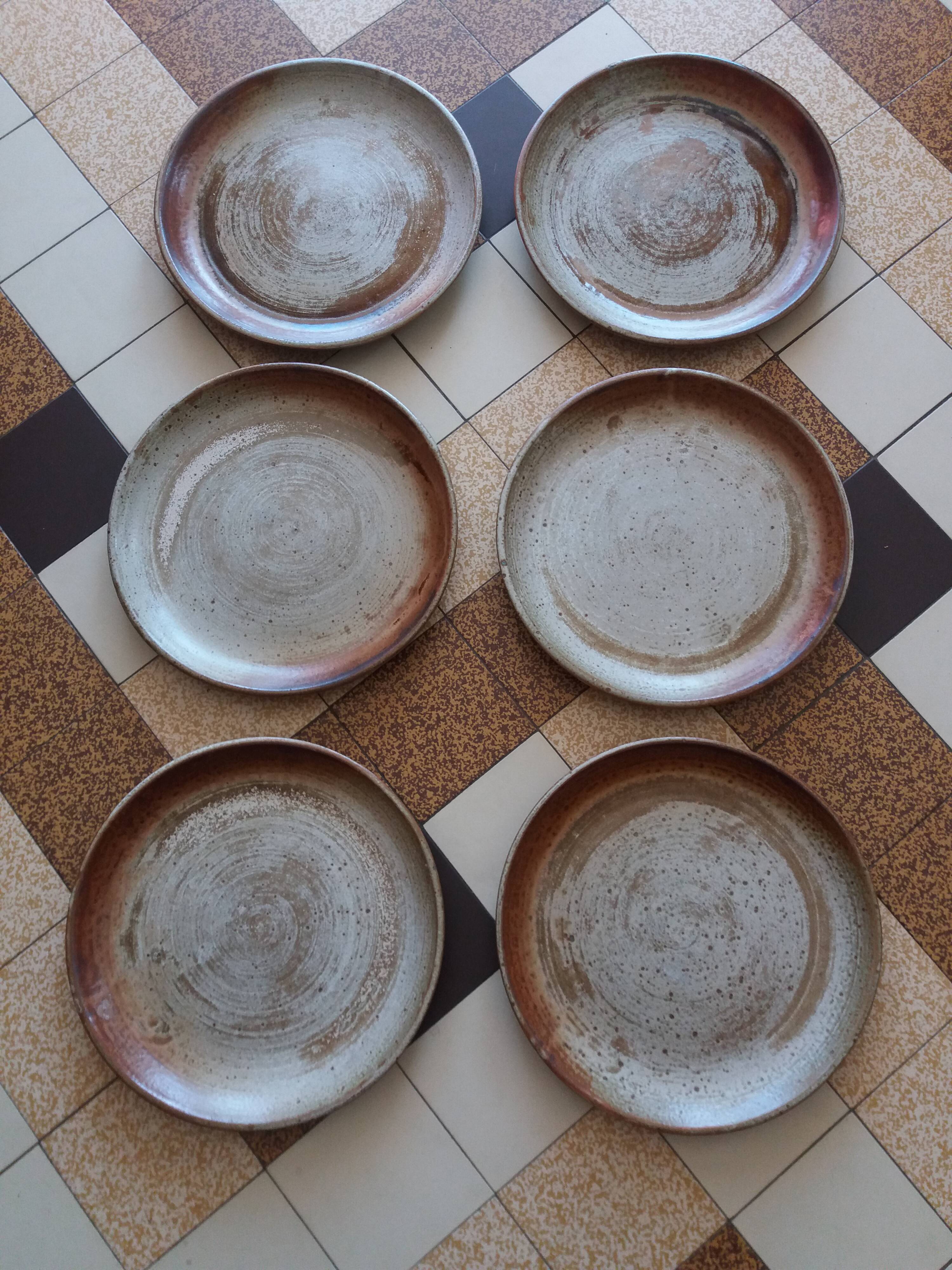 Puisaye stoneware dinner plates by Jean-Pierre Prud'homme