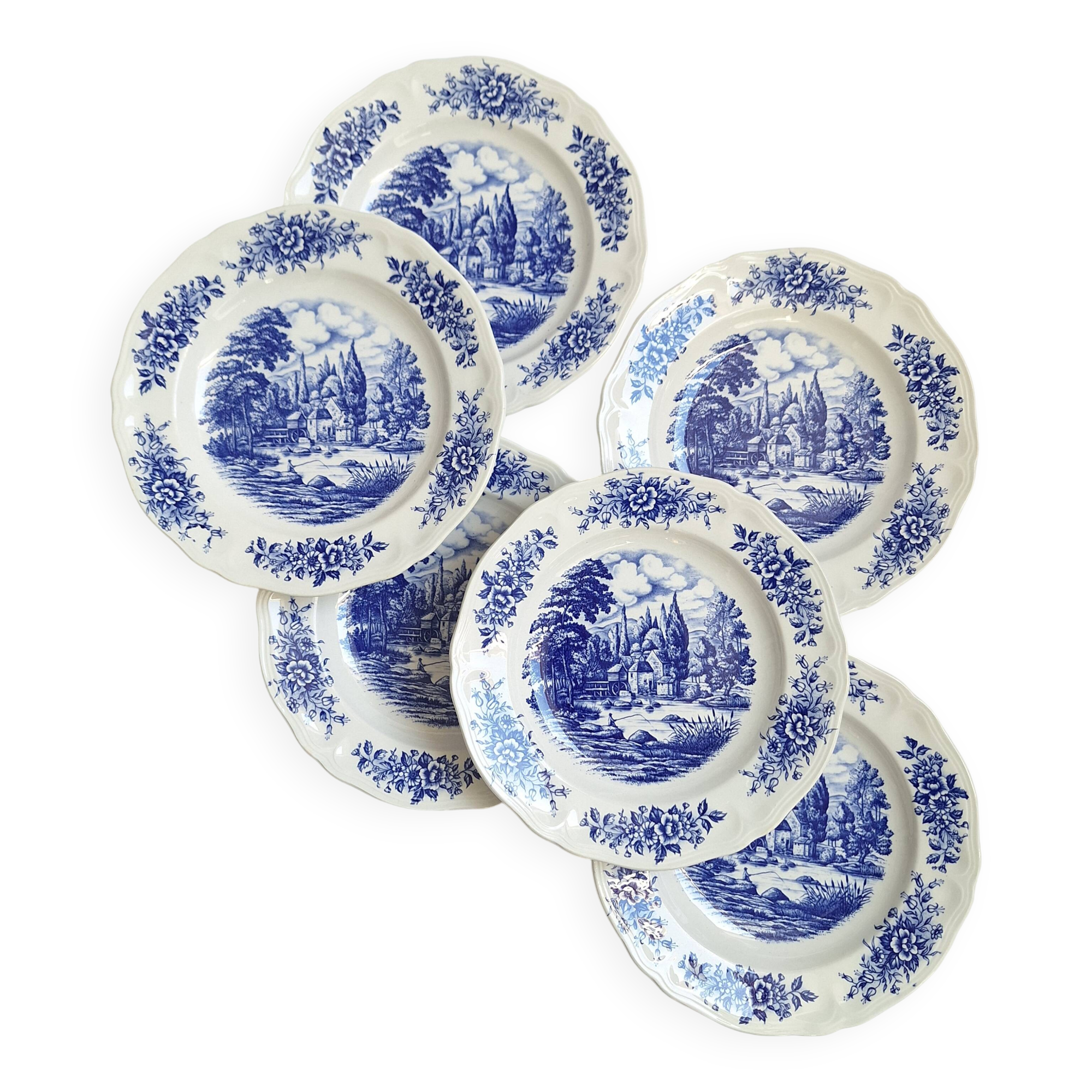 Assiettes creuses Moulin des Loups bleu