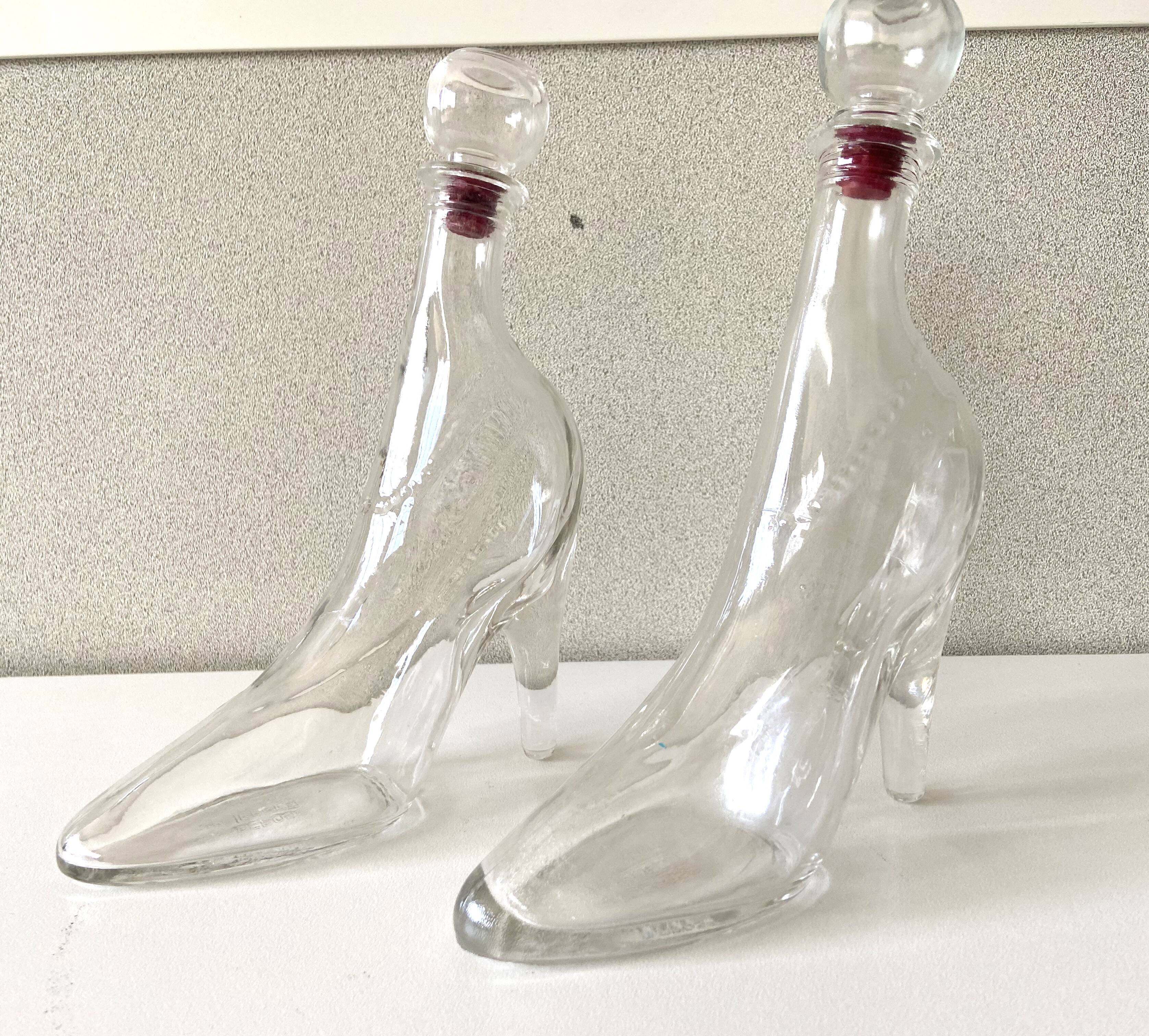 2 bottles vintage glass flacons registered model kefla france high heels