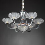 Art Deco chandelier in nickel-plated metal and copper