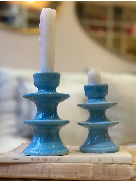 Baby blue sky blue candle holder