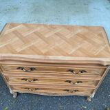 Louis XV Bibus commode, restored in raw solid wood and marquetry, 110cm