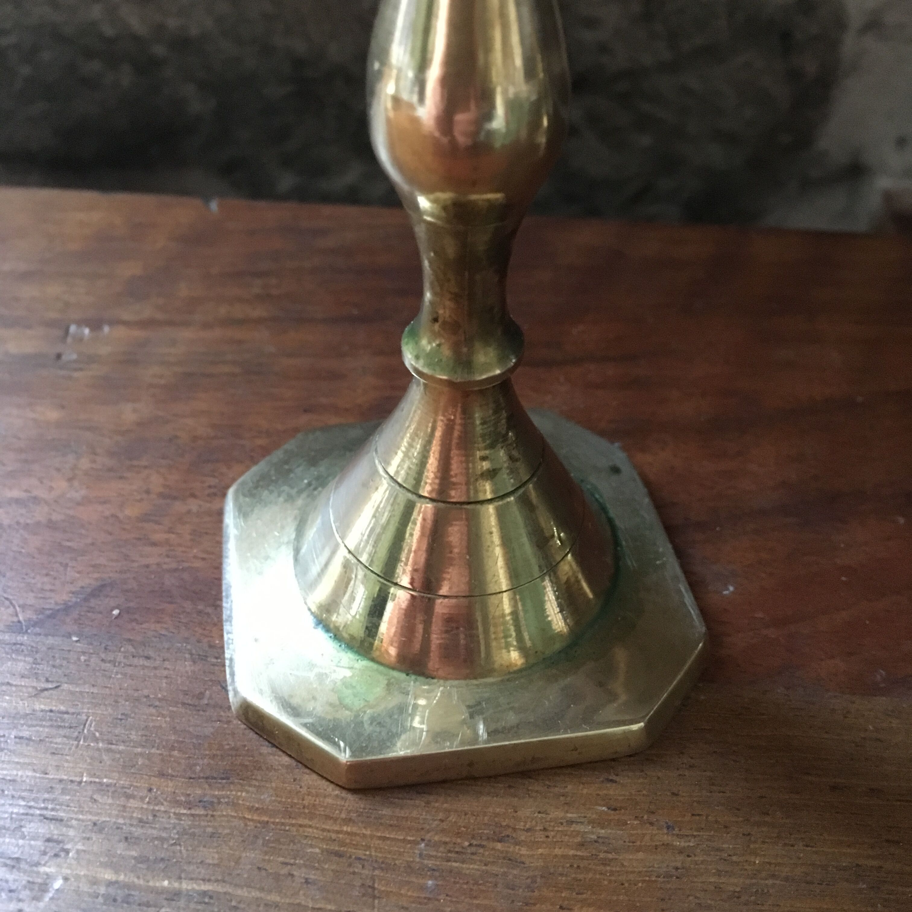 Antique brass candlestick octagonal base