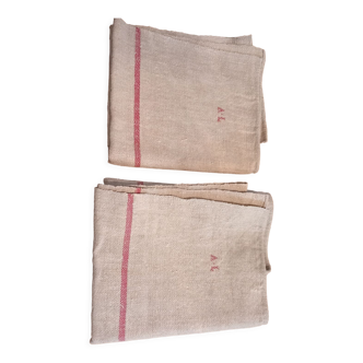 Set of 2 hemp tea towels .19th. Red stripes