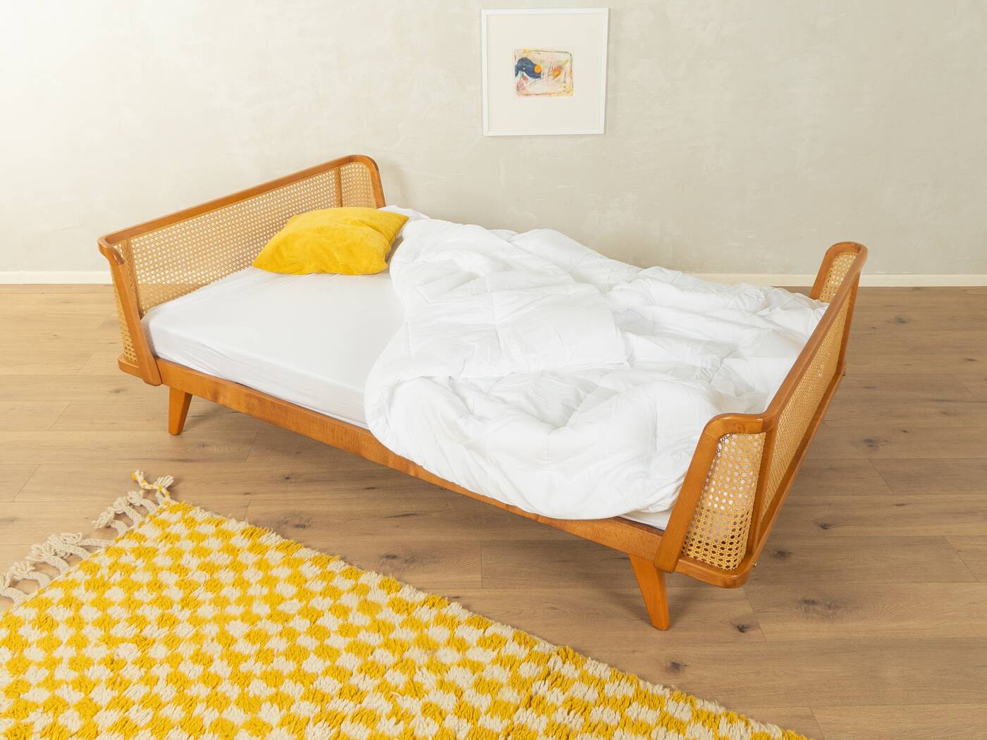 Timeless bed with beech wood and Viennese cane