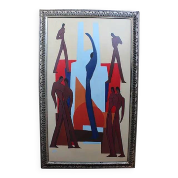 Peinture abstraite figurative vintage de nus