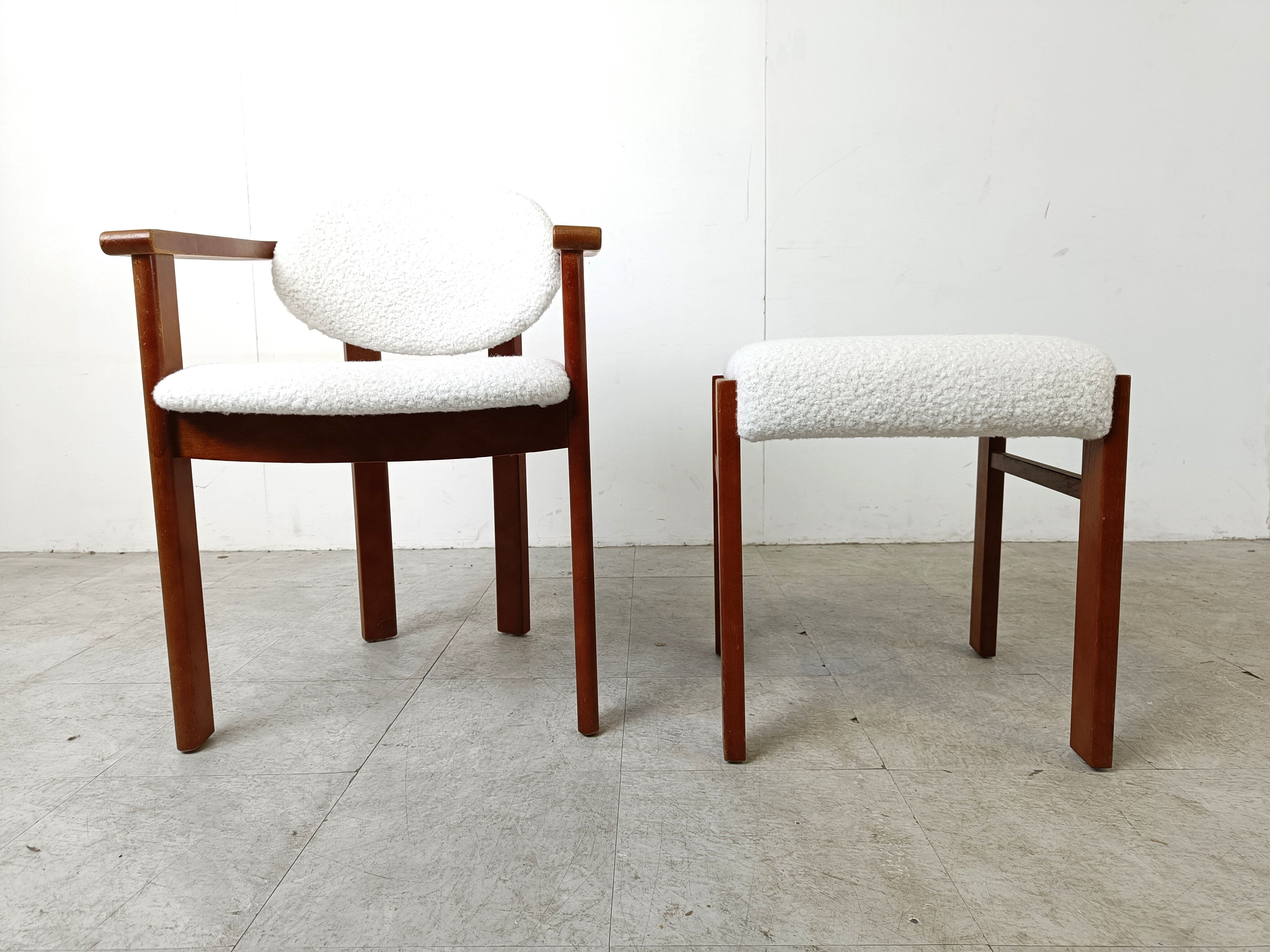 Vintage boucle armchair with foot stool, 1960s