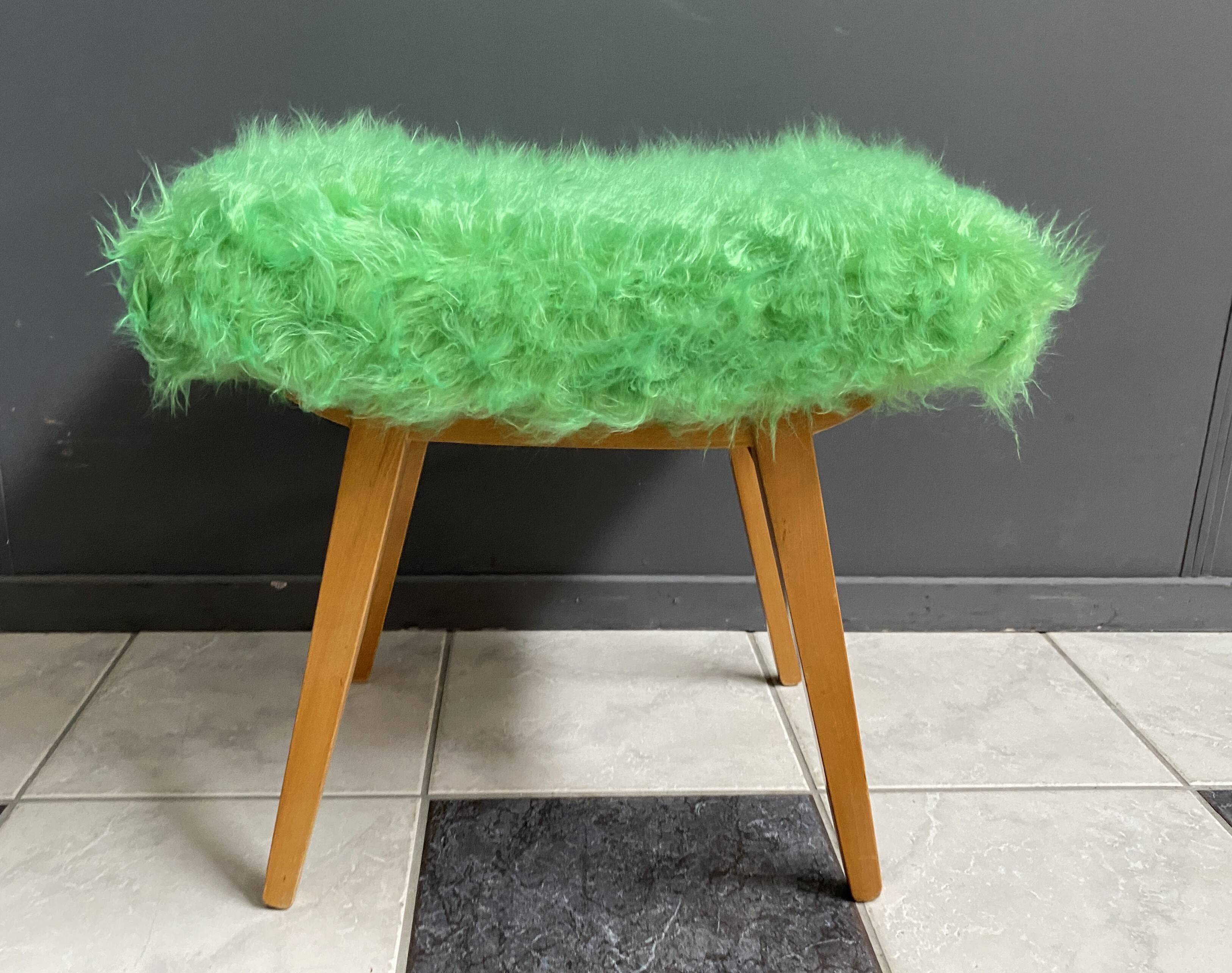 Green fluffy foot stool 1960s