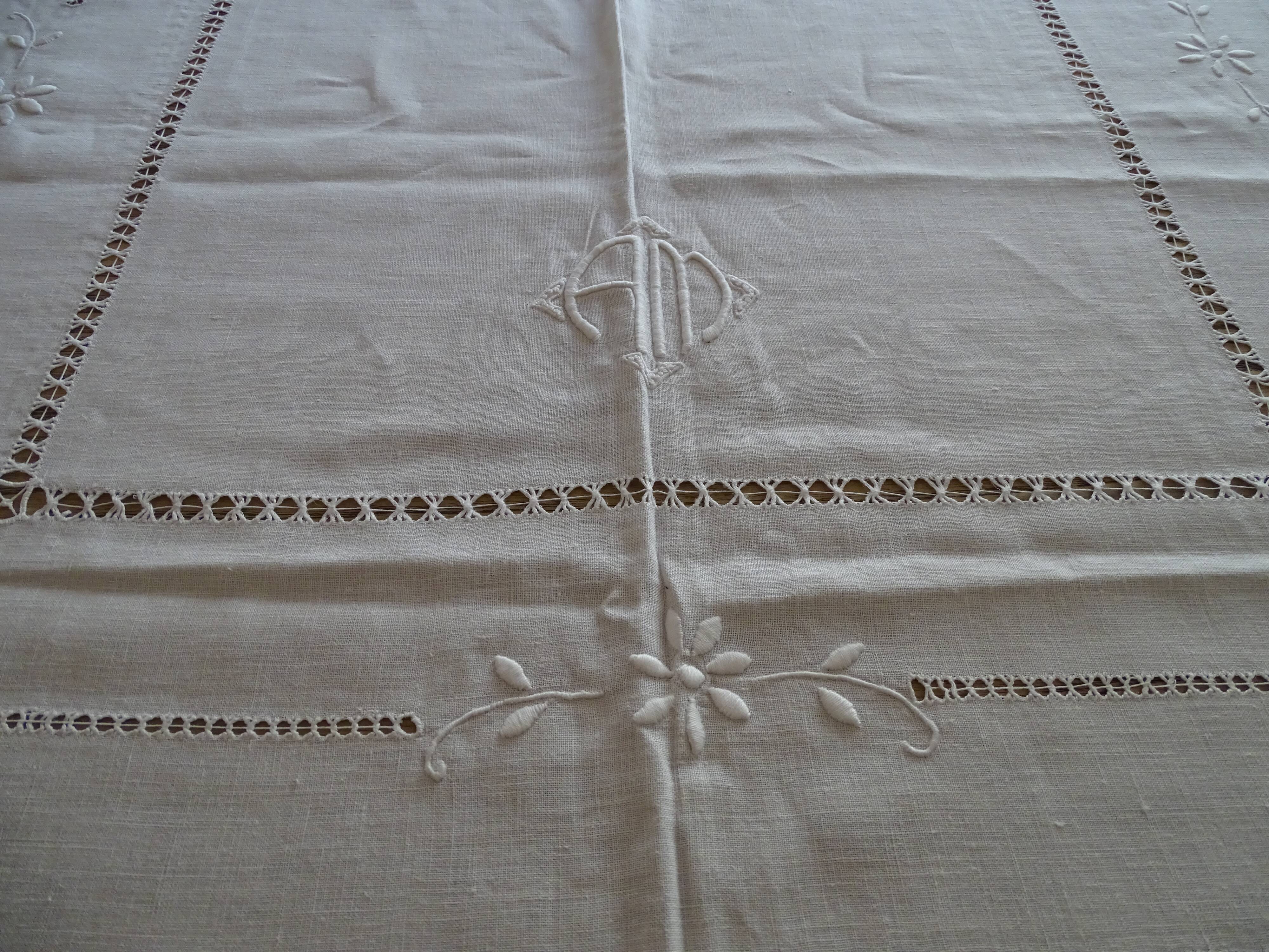 Old linen tablecloth 235 x 150 monogram AM