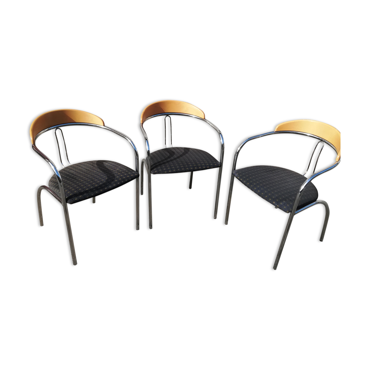 Set de 3 chaises vintage tissu bleu