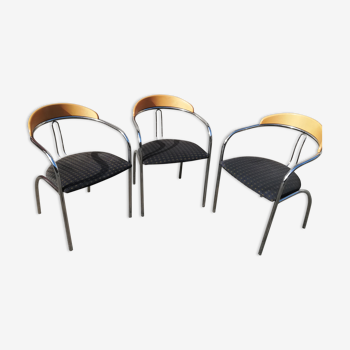 Set de 3 chaises vintage tissu bleu
