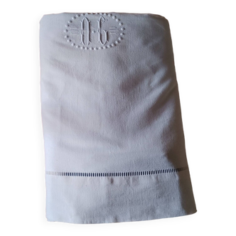 Old cotton linen sheet Monogram AC - 200 x 305 cm