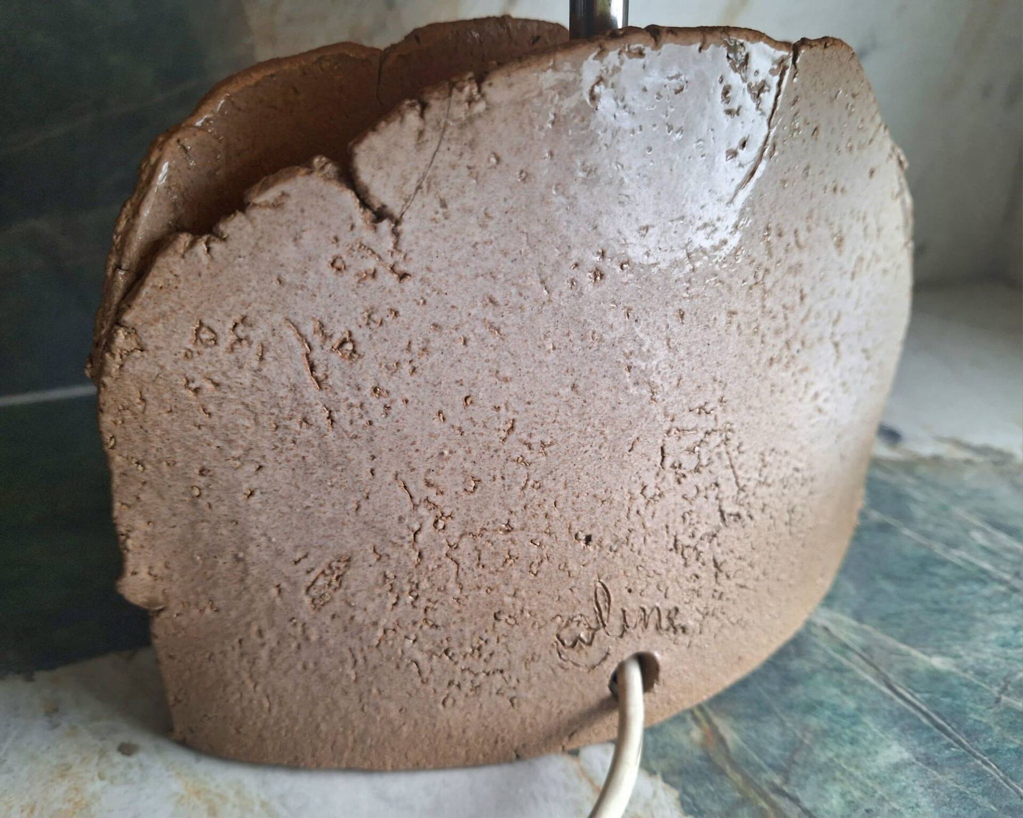 Vintage ceramic lamp signed, antique light fixture.