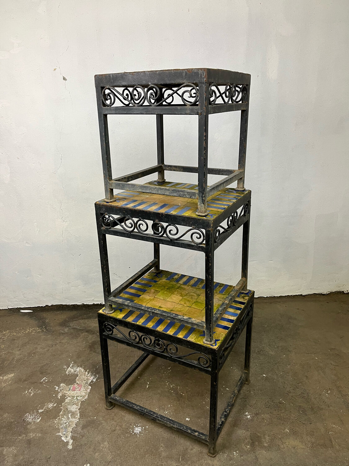 Nesting tables ceramic wrought iron