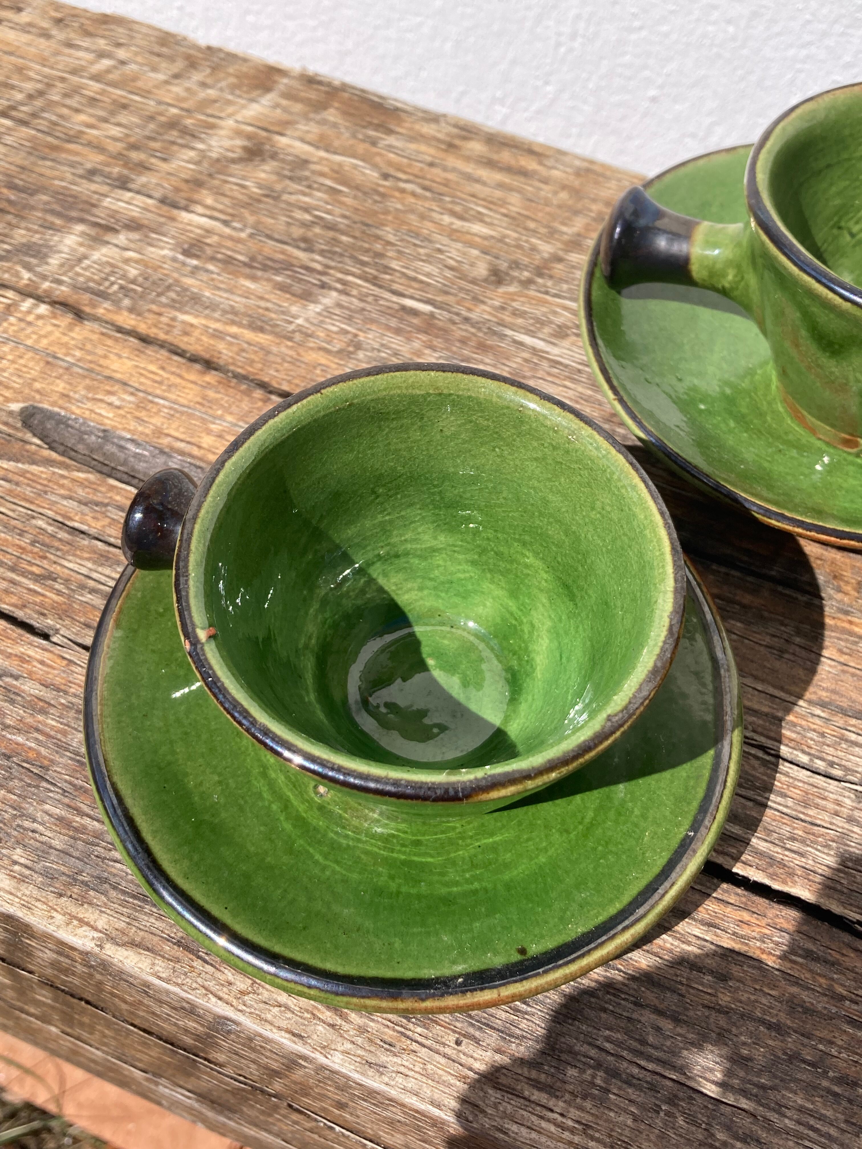 Coffee service signed Poterie de Marnaz including cups and pitcher in glazed terracotta