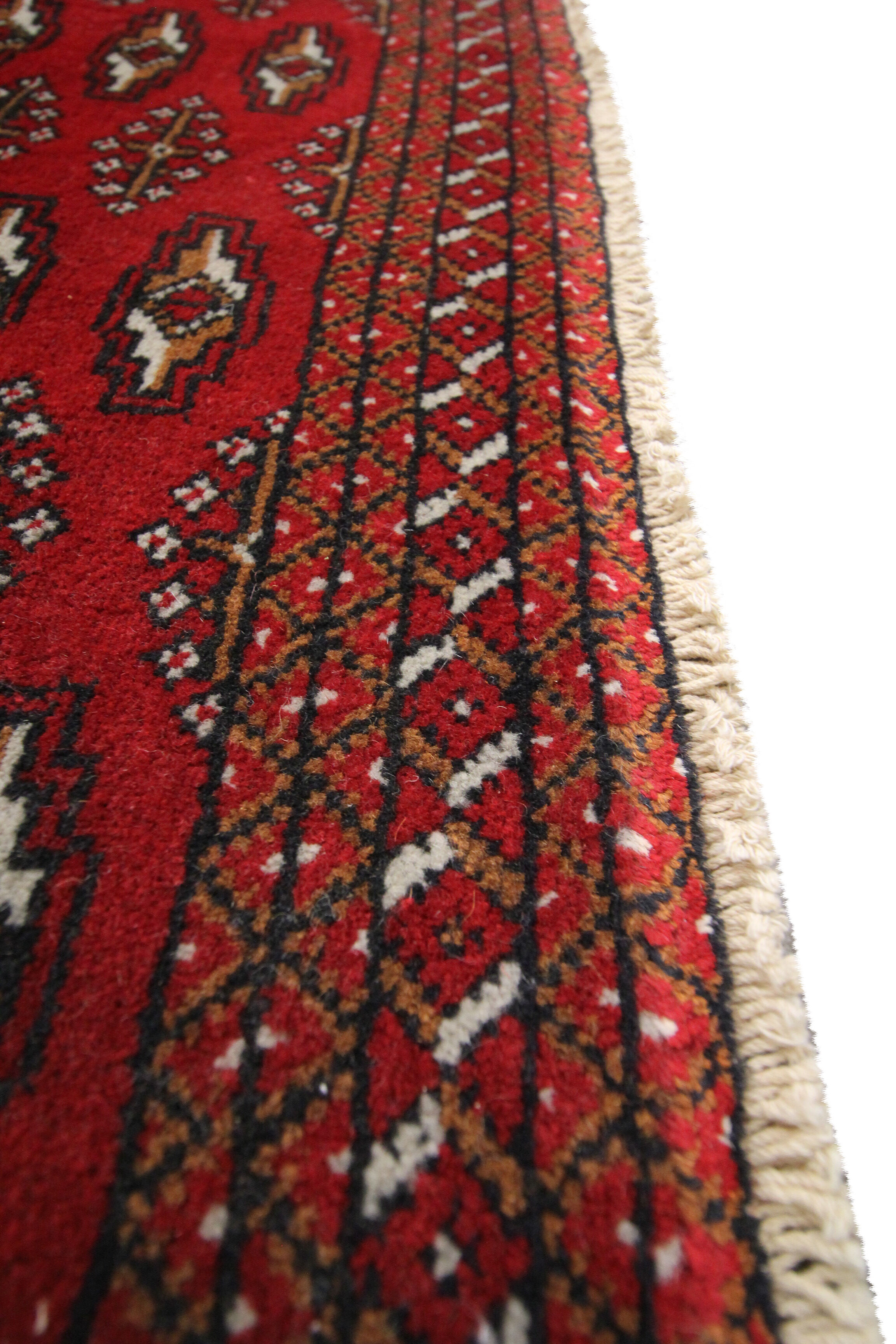 Red wool persian turkmen rug handwoven oriental small area rug- 60x130cm