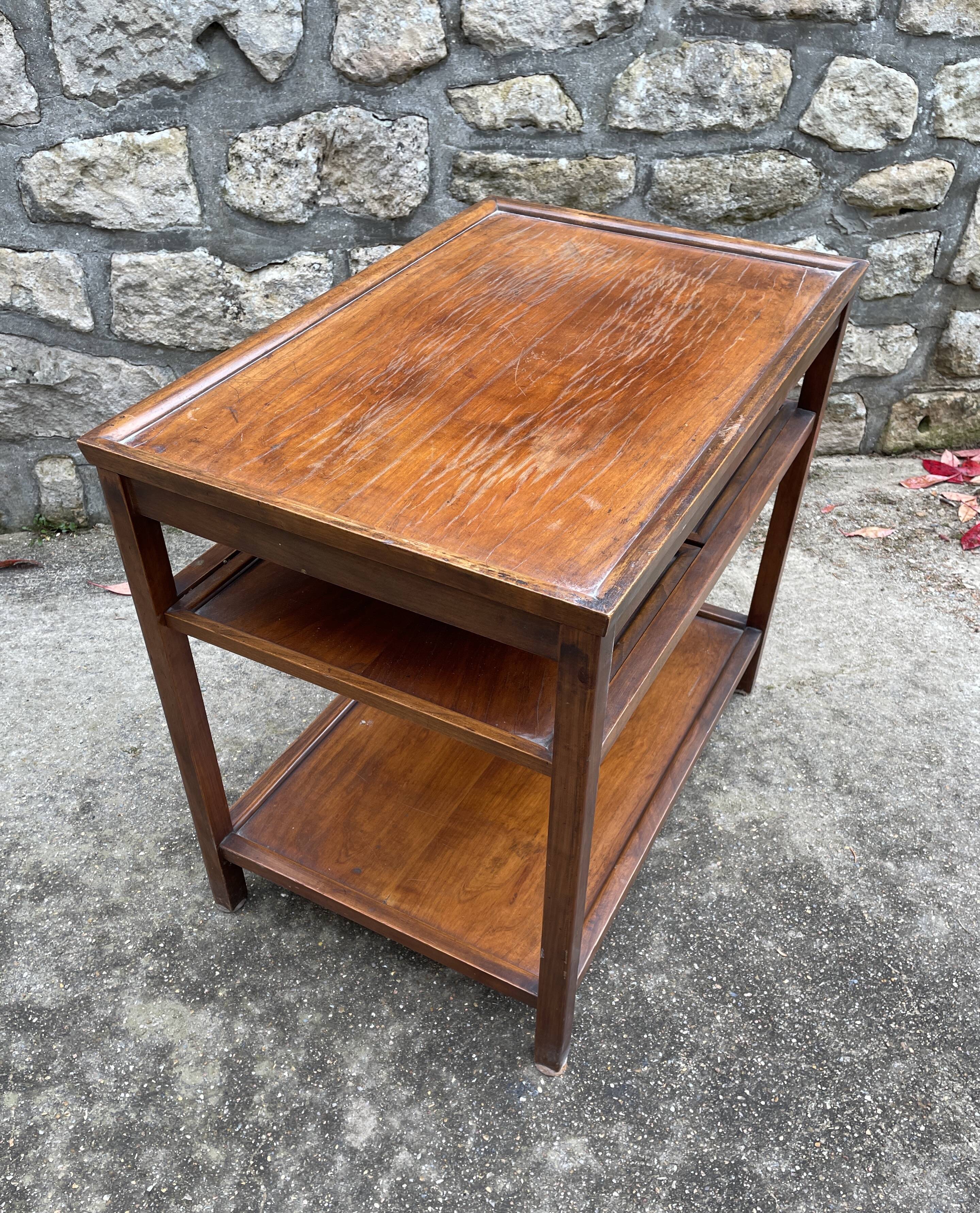 Side table / cherry tree service with 3 sliding shelves.