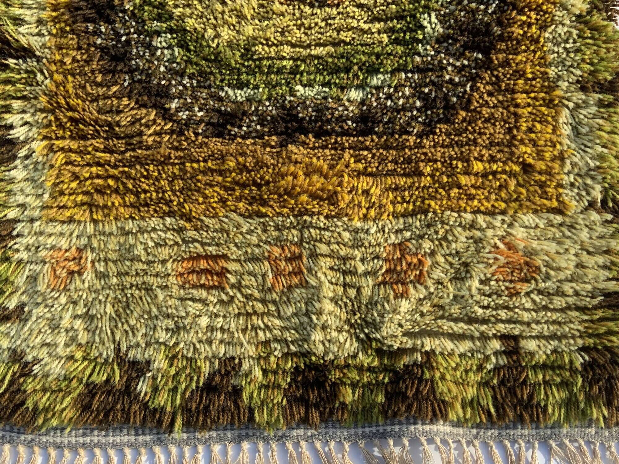 Vintage Scandinavian Design Wool Rya Rug Woven Handmade Vintage 1970s