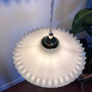 Vintage 1950s entirely white serrated opaline pendant light